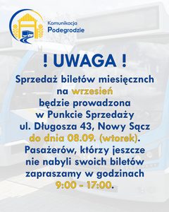 Sprzedaż miesięcznych na WRZESIEŃ 2026r.